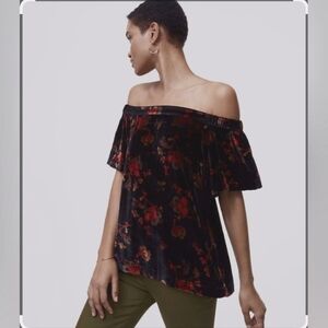 NWT Ann Taylor LOFT Off Shoulder Floral Velvet Swing Band Top petite large